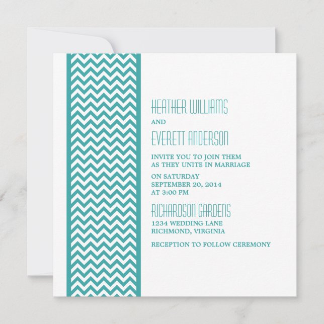 Invitation turquoise de mariage frontalier de Chev (Devant)