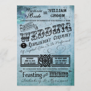 Invitation Turquoise de typographie Vintage violet et Mariage