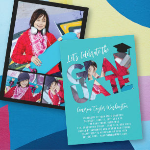 Invitation Turquoise Découpure de Diplômé Photo Fête de Remis
