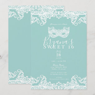 Invitation Turquoise Dentelle Turquoise Masquerade Sweet 16 P