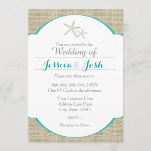 Invitation turquoise d'étoiles de mer de toile de