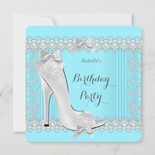 Invitation Turquoise Diamond Damask High Heure Anniversaire (Devant)