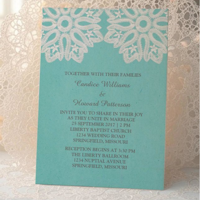 Invitation Turquoise Elegant Mariage de dentelle (Turquoise Elegant Lace Wedding Invite)