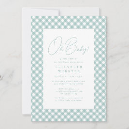 Invitation Turquoise en vichy mignon baby shower neutre simpl