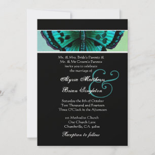 Invitation Turquoise et Aqua Vintage Butterfly Mariage Metall