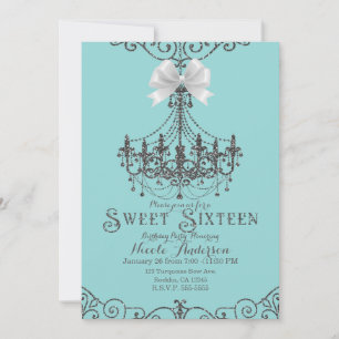 Invitation Turquoise et blanc argenté Bow Sweet 16 Seize