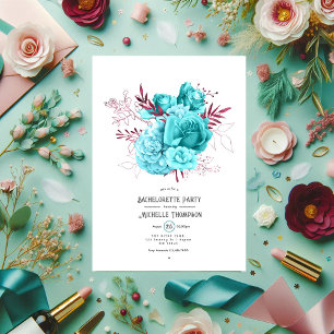 Invitation Turquoise et Bourgogne Floral Bachelorette Party