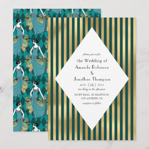 Invitation Turquoise et Gold Paris Art déco Mariage