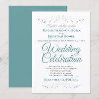 Turquoise et gris Simple Elégant Mariage Invitatio