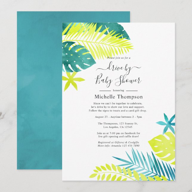 Invitation Turquoise et Lemon Tropical Drive Par Douche (Devant / Derrière)