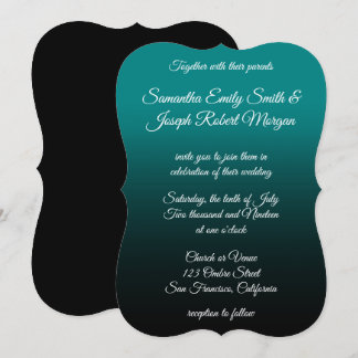 Invitation Turquoise et noir Ombre Elegant Mariage de calligr