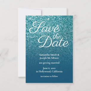Invitation Turquoise et Ocean Blue Ombre Parties scintillant