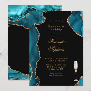 Invitation Turquoise et or Agate Pierre Brunch & Bubbly Invit