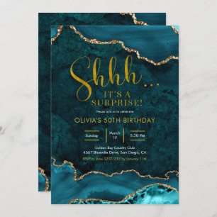 Invitation Turquoise et or Agate Surprise Anniversaire Invita