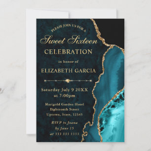 Invitation Turquoise et or Paillettes Agate et marbre Sweet 1