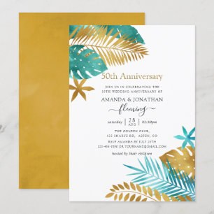 Invitation Turquoise et Or Tropical 50e Anniversaire de Maria