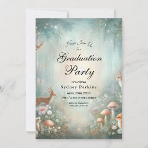 Invitation Turquoise et pêche Enchanted Forest Graduation Par
