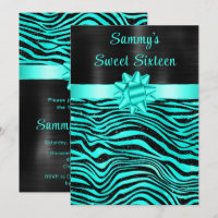 Turquoise et rayures zébrées noires Sweet Sixteen