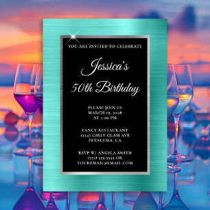 Invitation Turquoise et Silver Foil Noir 50e anniversaire