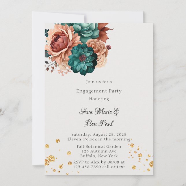 Invitation Turquoise et Terracotta Peony (Devant)