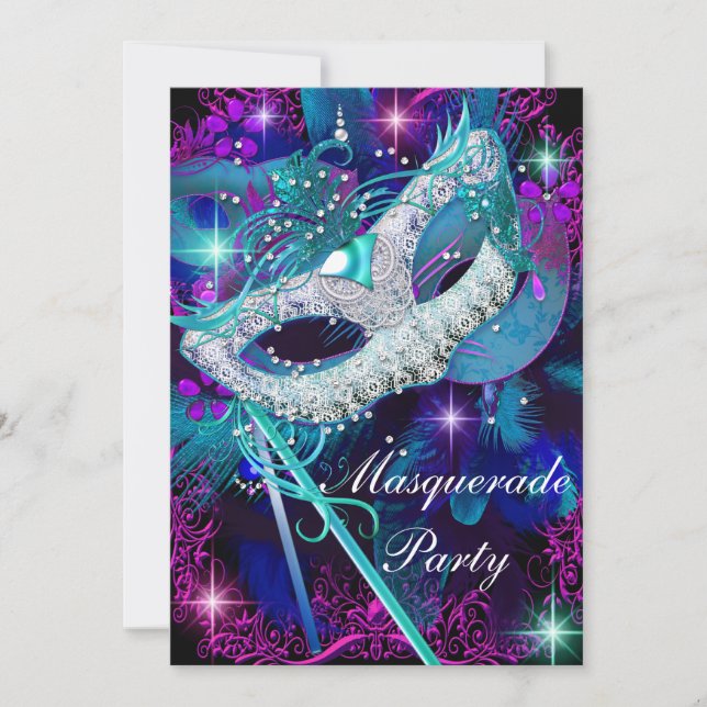 Invitation turquoise et violette Masquerade Ball P (Devant)