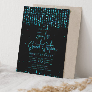 Invitation Turquoise Falling Stars Sweet 16 Anniversaire