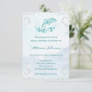 Invitation turquoise Fête des mariées dauphin