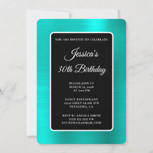 Invitation Turquoise Feuille Noir et Blanc 30e Anniversaire