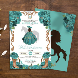 Invitation Turquoise Floral Charro Vestidos Quinceanera