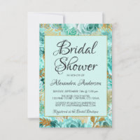 Turquoise Floral Rose Fête des mariées Monogramme