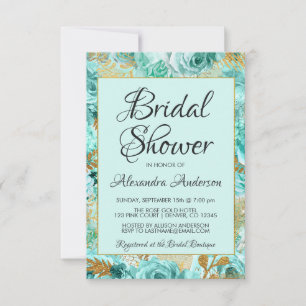 Invitation Turquoise Floral Rose Fête des mariées Monogramme