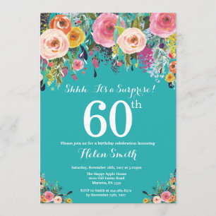 Invitation Turquoise Floral Surprise 60e anniversa