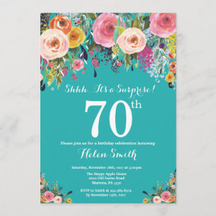 Invitation Turquoise Floral Surprise 70e anniversaire Invitat