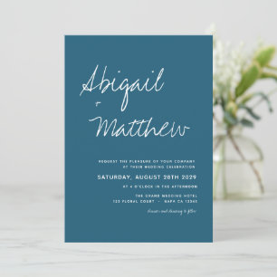 Invitation Turquoise foncé écriture simple Mariage Boho