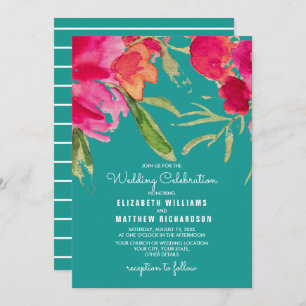 Invitation Turquoise Fuchsia Floral Mariage