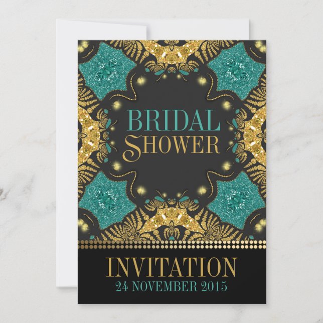 Invitation Turquoise+Gold Bohemian Bridal Showinvite (Devant)