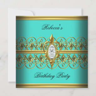 Invitation Turquoise Gold Elegant Birthday Party Jewel Image