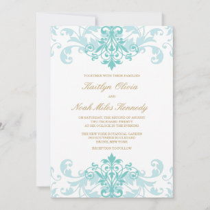 Invitation Turquoise & Gold Elegant Ironworks Classic Mariage