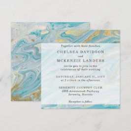 Invitation Turquoise & Gold Marble Swirl Agate Mariage de géo