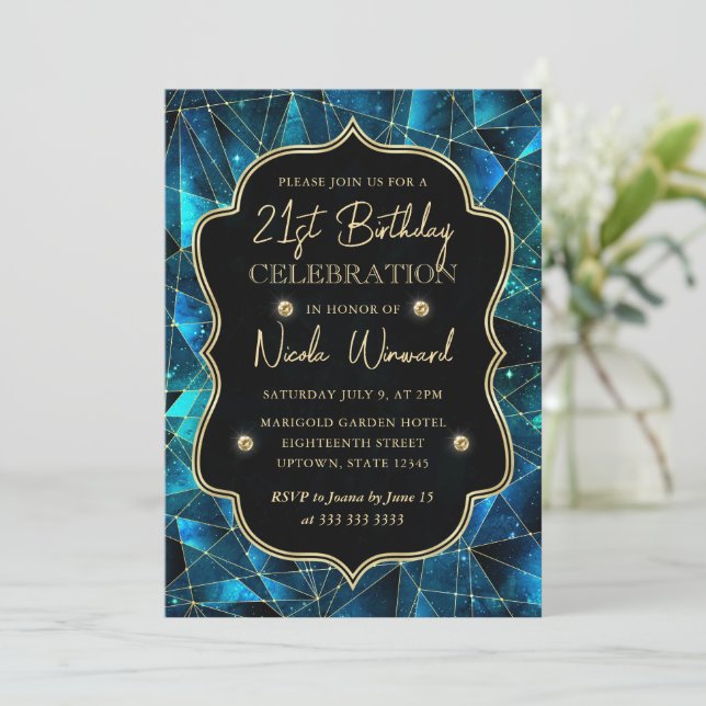 Invitation Turquoise & Gold Midnight Crystal Galaxy 21e anniv (Debout devant)