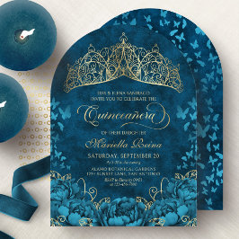 Invitation turquoise Gold Royal Crown Floral Quinc