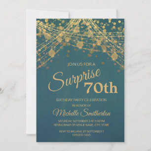 Invitation Turquoise Gold String Lights Surprise 70e annivers