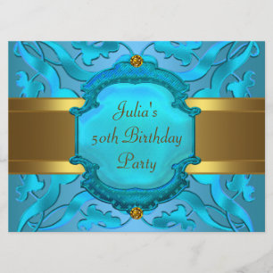 Invitation Turquoise Gold Womans 50e fête d'anniversaire