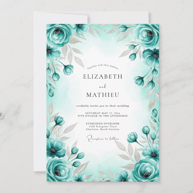Invitation Turquoise Graceful Spring Wedding (Devant)