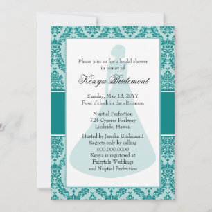 Invitation turquoise Green Damask Bridal Shower