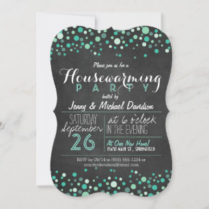 Invitation Turquoise Green Retro Chalkboard Fête de réchauffe