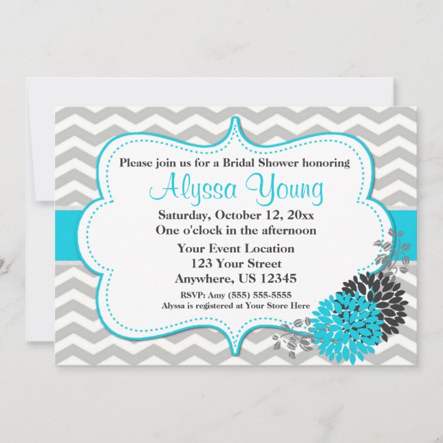 Invitation Turquoise Grey Chevron (Devant)