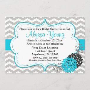 Invitation Turquoise Grey Chevron