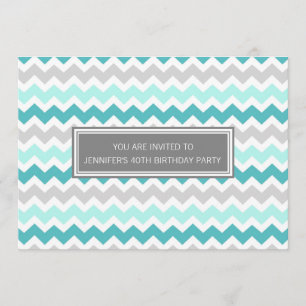 Invitation Turquoise Grey Chevron 40e anniversaire