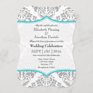 Invitation Turquoise Grey Damask Mariage de crochet